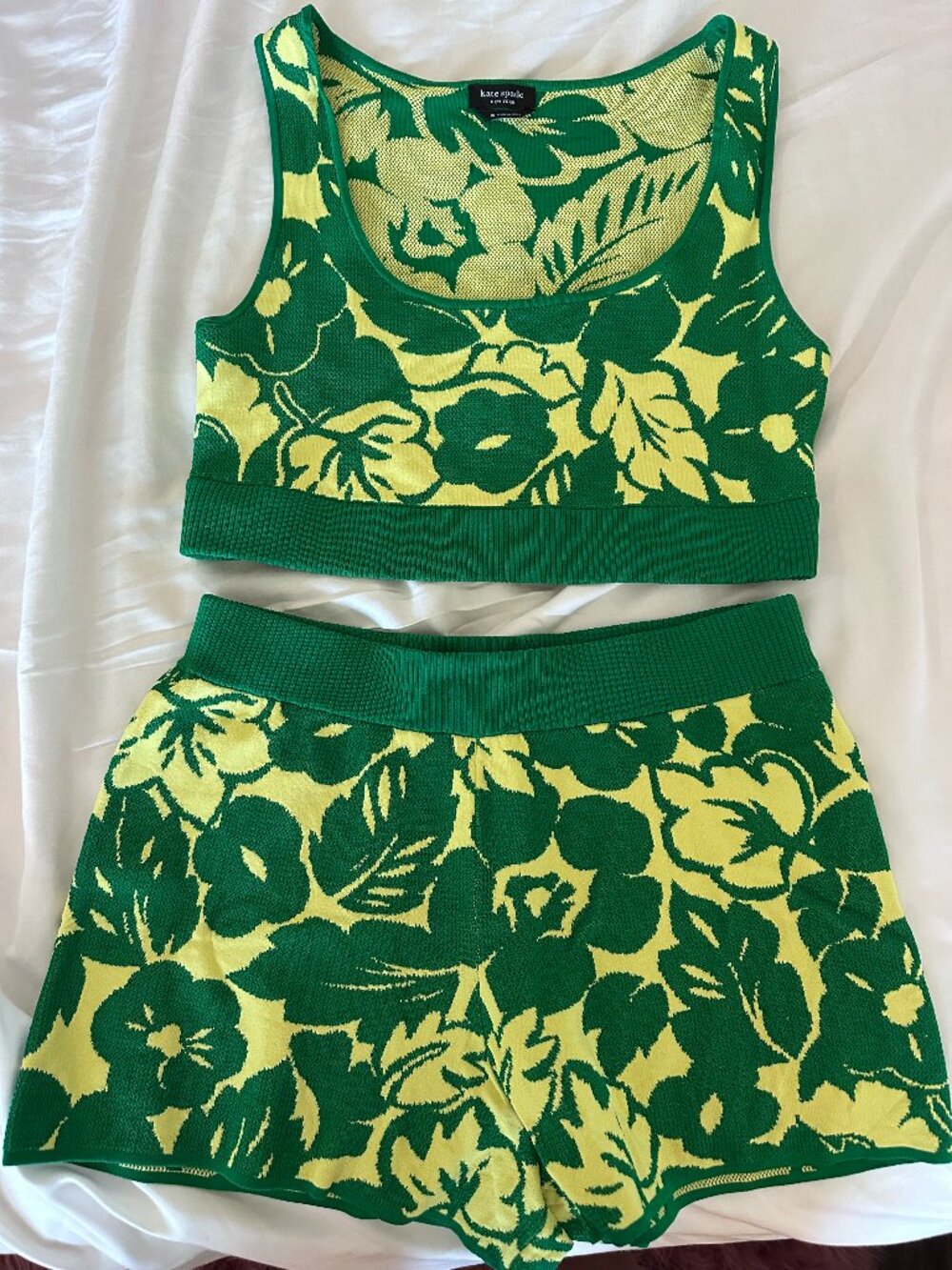 Kate Spade Tropical Foliage Knit 2-Piece Crop Top & Shorts Set - Medium